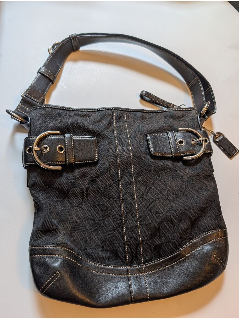 Vintage Coach Soho Signature Slim Shoulder Bag Black Canvas Leather Y2K 3574